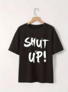 Baskılı Oversize Bisiklet Yaka T-shirt - Siyah resmi